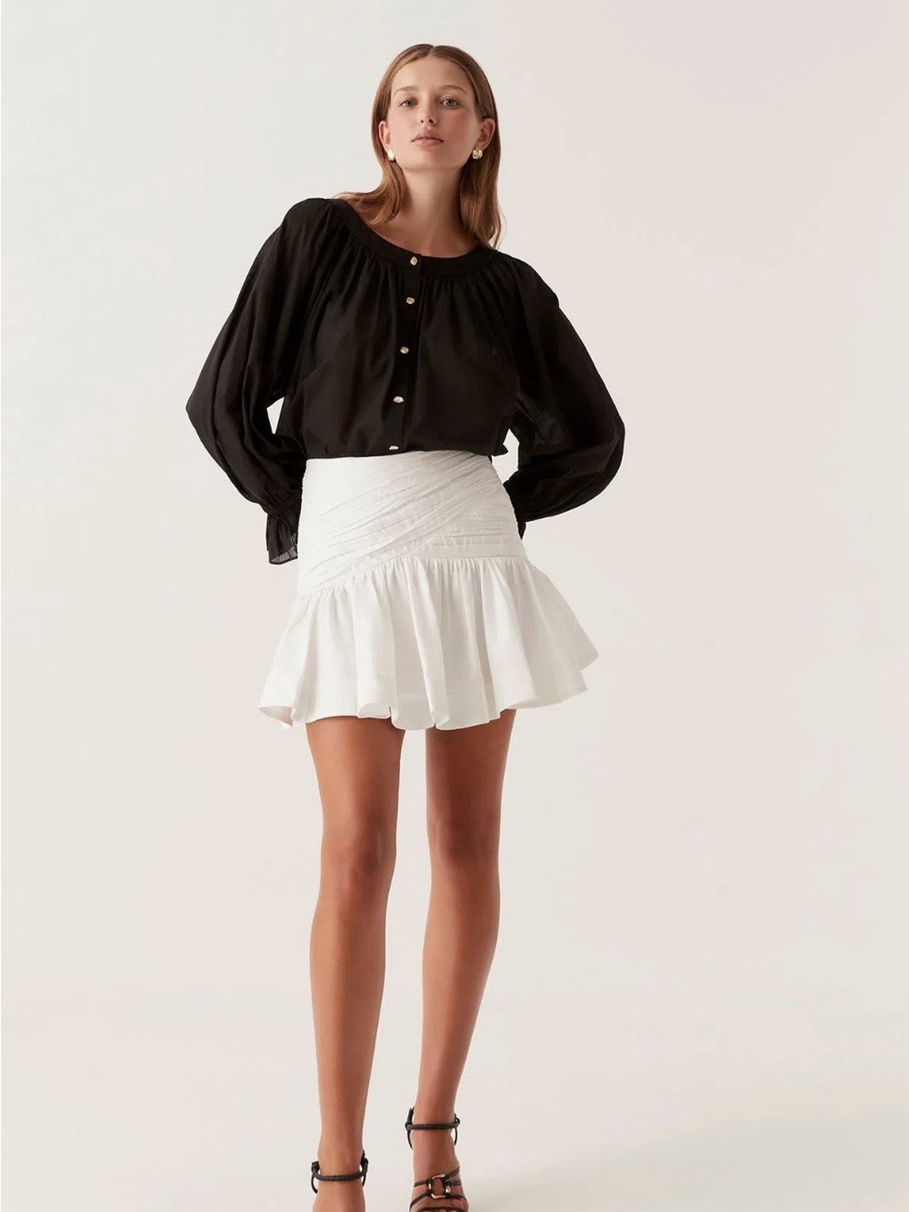 Aje White Tiered Ruffle Mini Skirt
